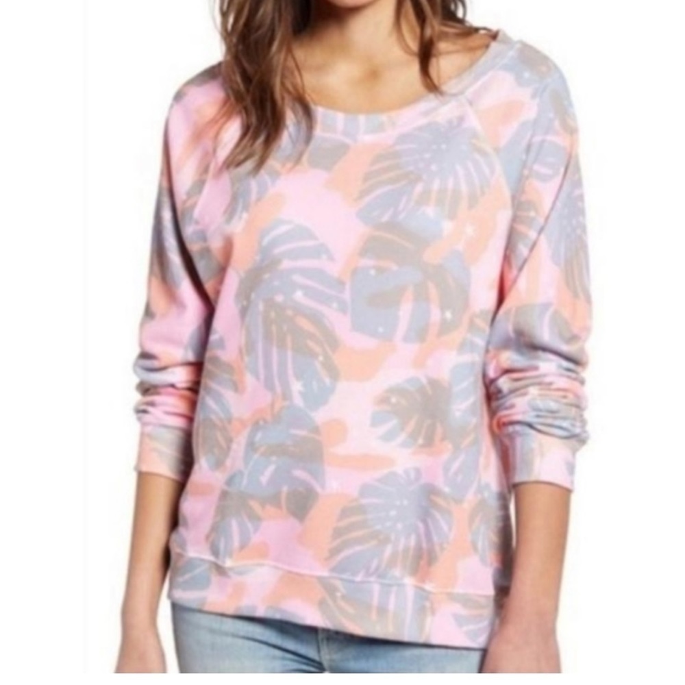 Wild fox pink & orange floral pattern sweatshirt. Size small